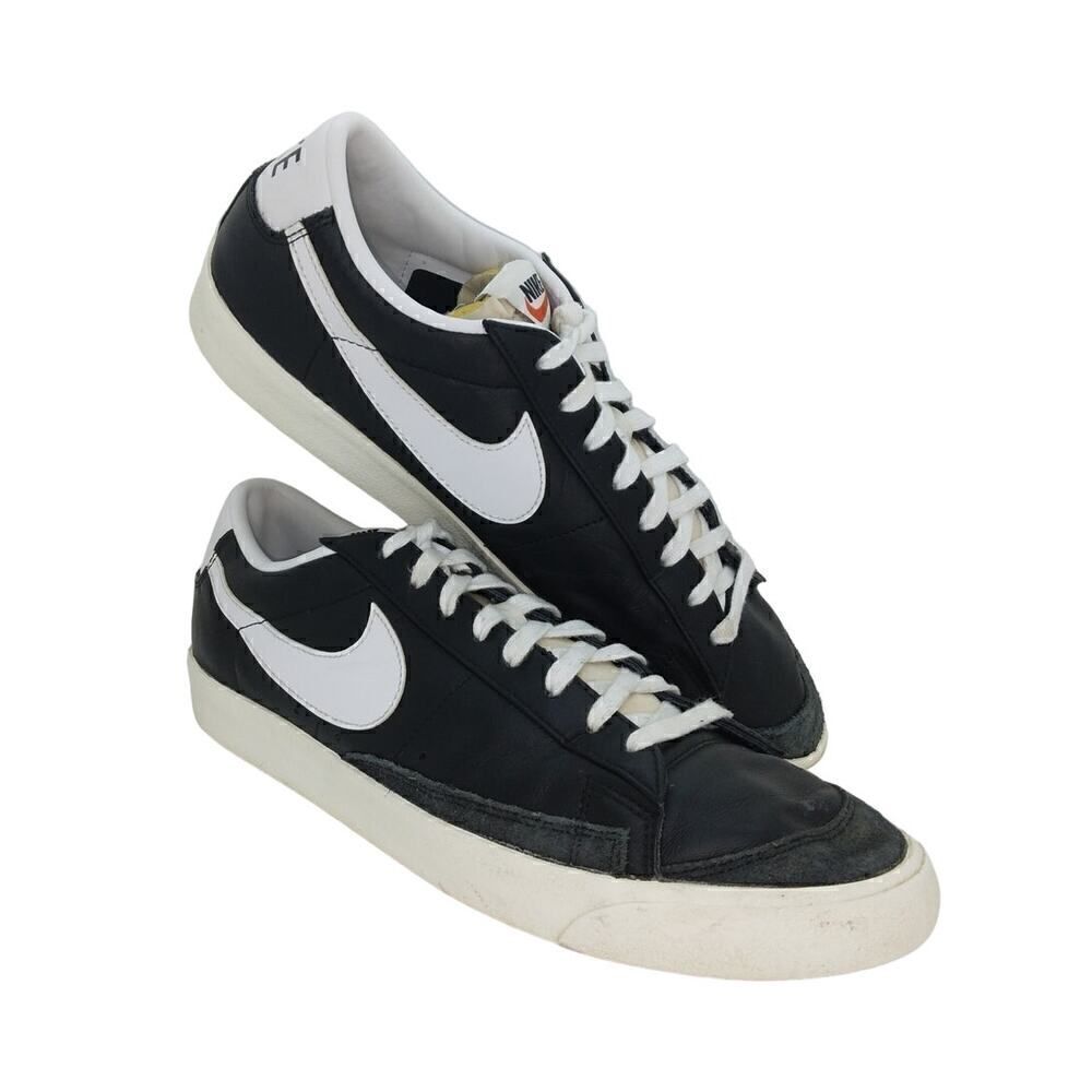 Nike Blazer Low Retro Mens Preowned Black & White Leather Casual Sneakers-sz. 12